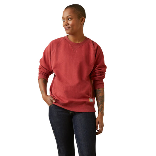 Ariat Womens Rebar Workman Washed Fleece Sweatshirt Red Heather