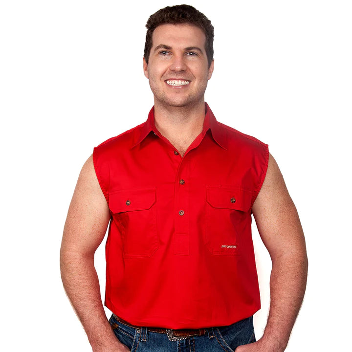 Just Country Men's Jack 1/2 Button Sleeveless Chilli