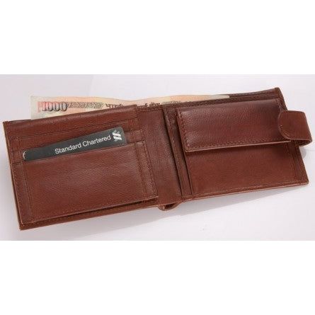 Men's Leather Wallet with Snap Closure Dark Brown