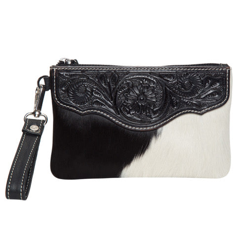 Tooled Leather Small Cowhide Clutch Black