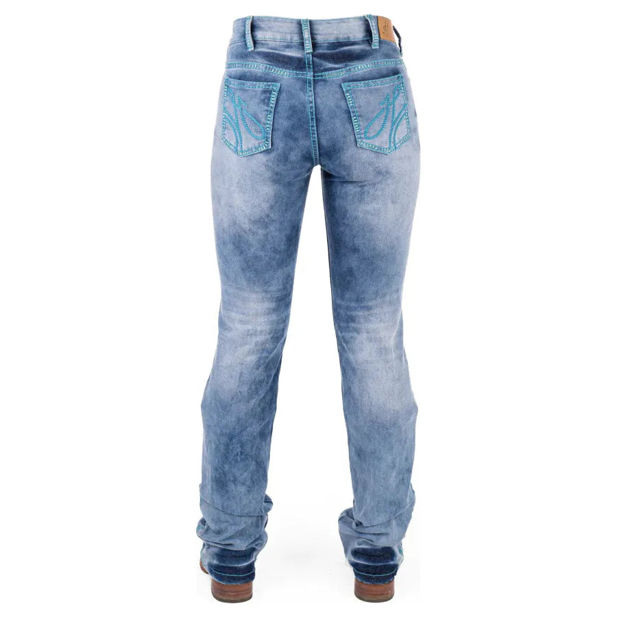Hitchley & Harrow High Rise "Maryland" Turquoise Swirl Stitch Jeans