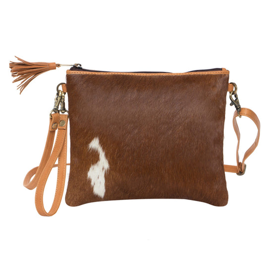 Ladies Cowhide Clutch Tan and White