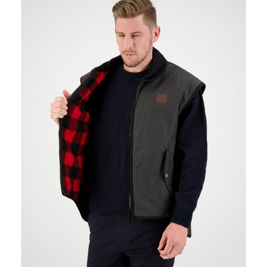 Swanndri Men's Foxton Oilskin Vest with Wool Lining Red/Black Check