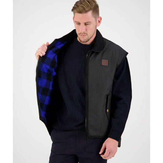 Swanndri Men's Foxton Oilskin Vest with Wool Lining Blue/Black Check