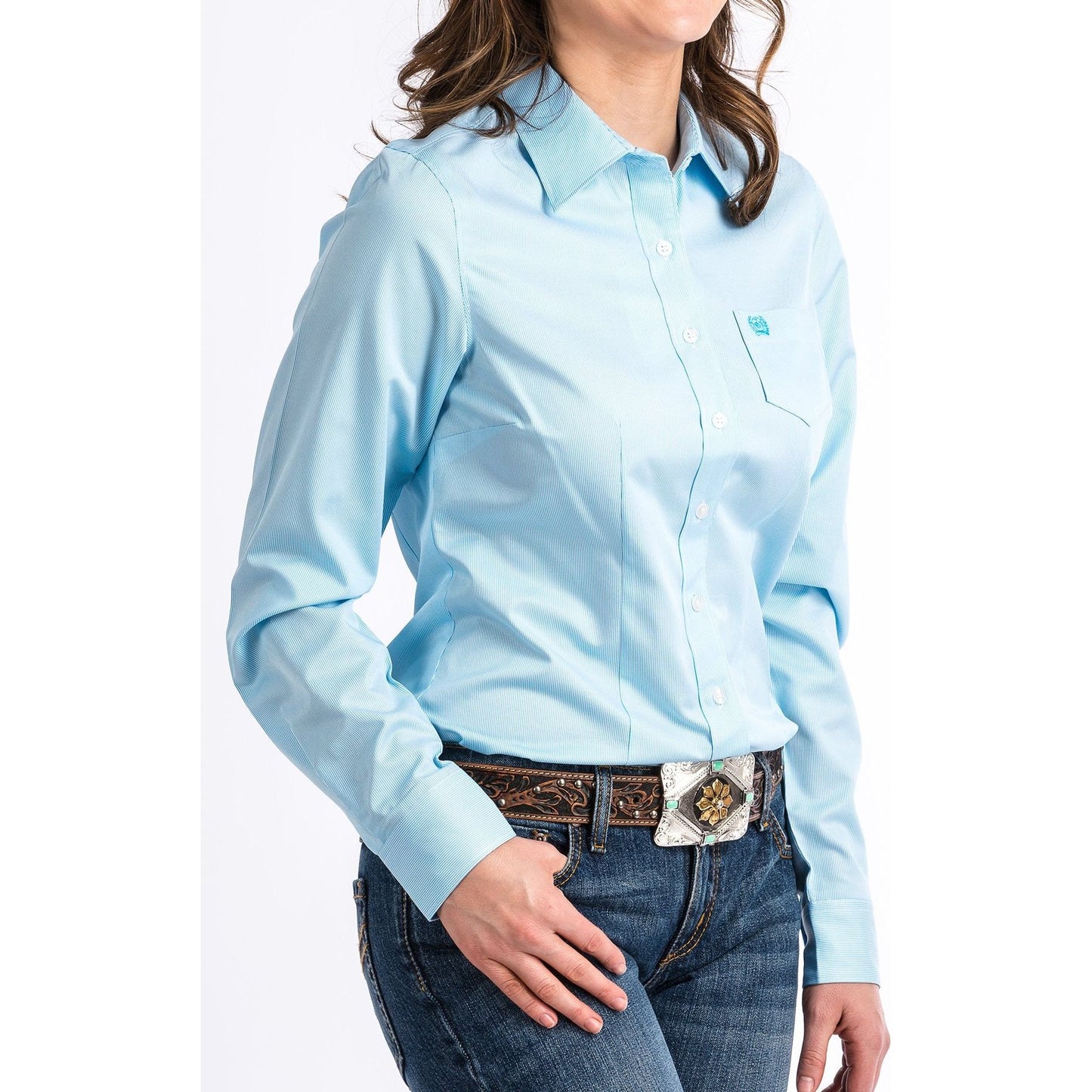 Cinch Women's Tencel Light Blue Micro Stripe Button-Up Shirt
