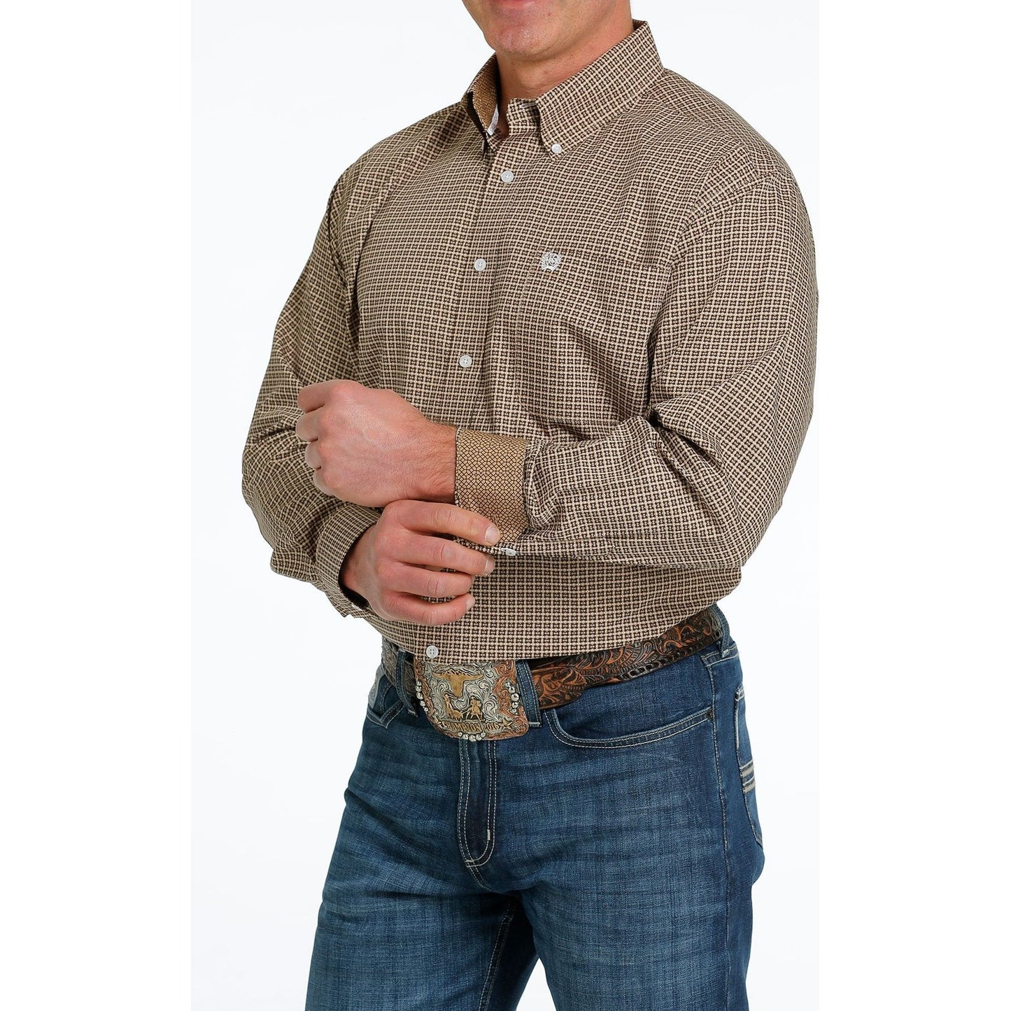 Cinch Men's Geometric Button-Down Western Shirt Brown/Khaki/White