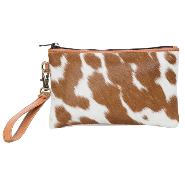 Ladies Small Cowhide Clutch Tan and White