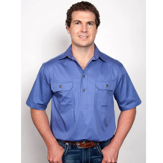Just Country Men's Adam 1/2 Button Short Sleeve Blue