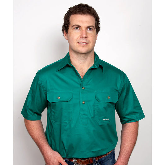 Just Country Men's Adam 1/2 Button Short Sleeve Dark Green