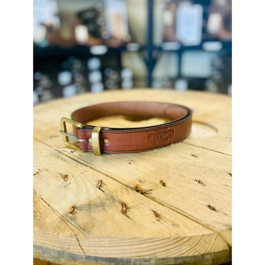 Dress Belt, 1 1/2" Solid Leather, Brown, Buckle, Riveted