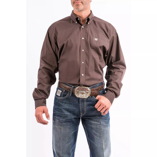 Cinch Men's Solid Brown Botton-Down Western Shirt
