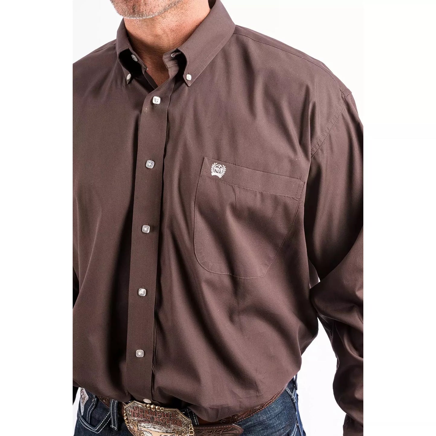 Cinch Men's Solid Brown Botton-Down Western Shirt