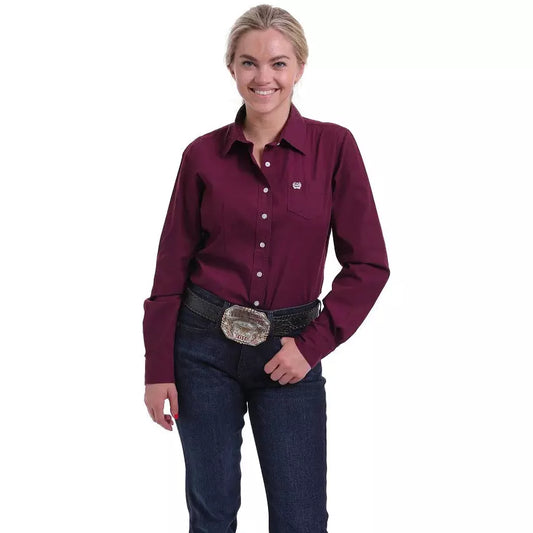 Cinch Women's Solid Burgundy Button-Up Western Shirt